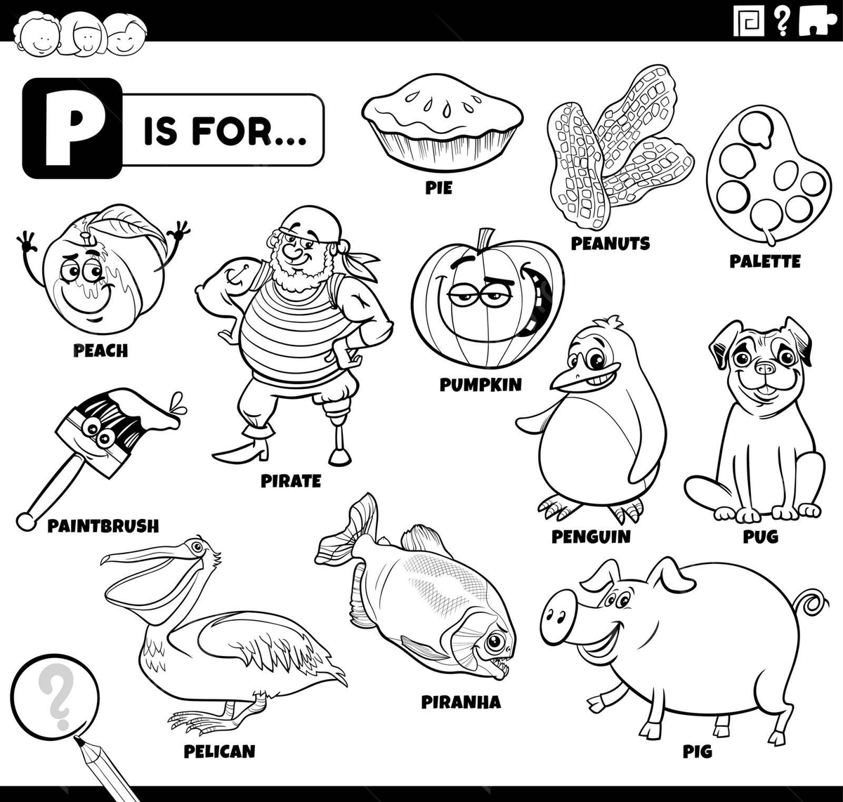 Coloring book page educational set of words beginning with p vector cat drawing book drawing ring drawing png and vector with transparent background for free download