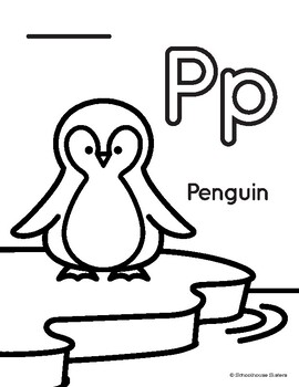 Letter p for penguin coloring and trace sheet by schoolhouse sisters