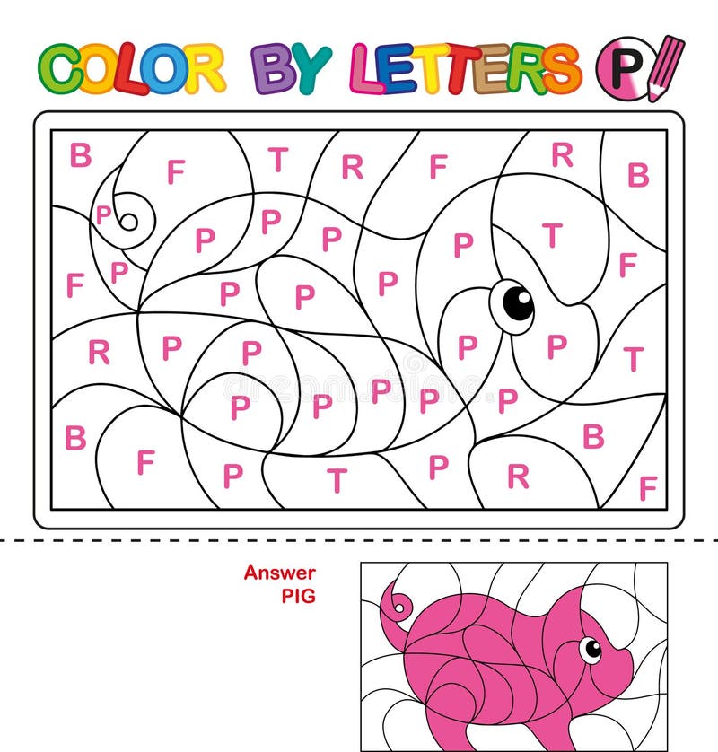 Color by letter puzzle for children pig stock vector