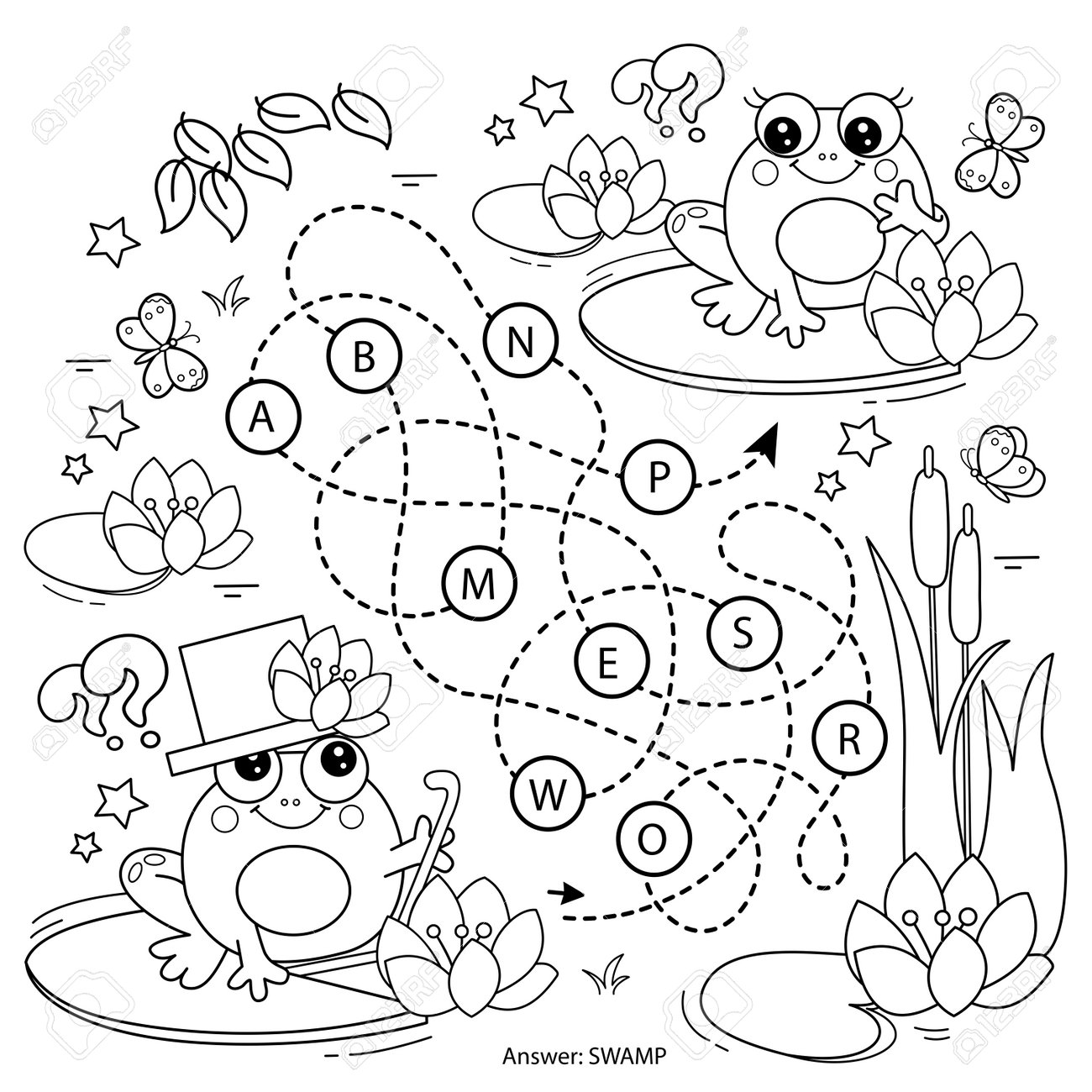 Maze or labyrinth game puzzle tangled road coloring page outline of cartoon little frogs coloring book for kids royalty free svg cliparts vectors and stock illustration image