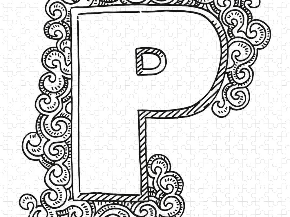 Monogram letter p swirl pattern drawing jigsaw puzzle by frank ramspott