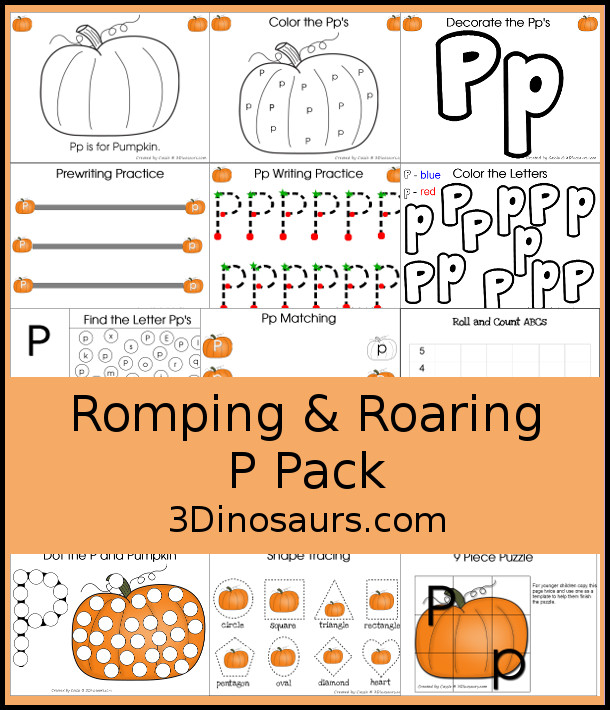 Free romping roaring p pack â letter p is for pumpkin dinosaurs