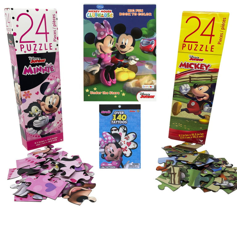 Bundle of mickey minnie mouse jigsaw puzzles coloring book and stickers jigsaw puzzle party favors with furry friends