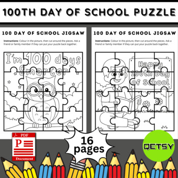 Th day of school jigsaw puzzles and coloring sheets days of learning made by teachers