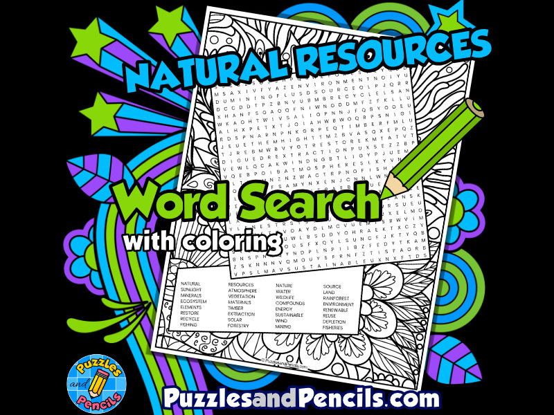 Natural resources word search puzzle with colouring earth day wordsearch teaching resources