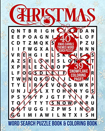 Christmas word search puzzle book and loring book christmas carol themed word puzzles and snowflake loring pages large print christmas activity book for all ages