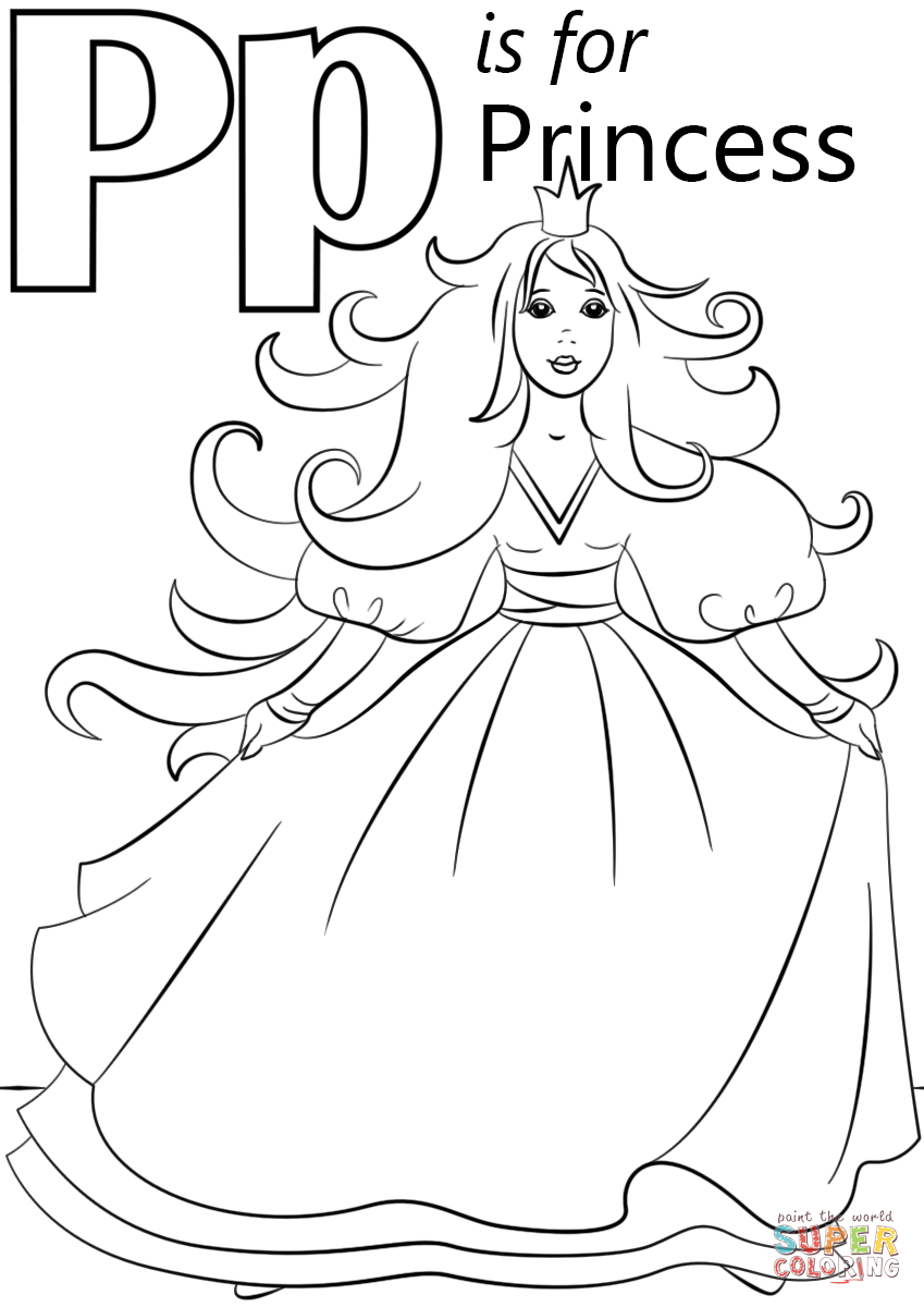 Letter p is for princess coloring page free printable coloring pages alphabet coloring pages princess coloring pages abc coloring pages