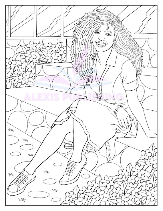 Adult coloring page instant download beautiful black women printable