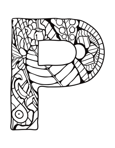 Letter p zentangle coloring page free printable coloring pages