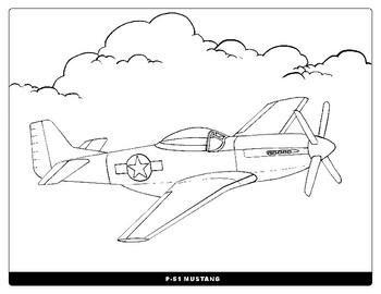 Airplane p mustang fighter plane world war coloring page by art by tupa