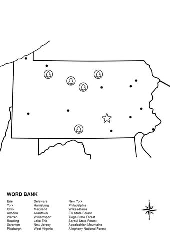 Pennsylvania map worksheet coloring page free printable coloring pages