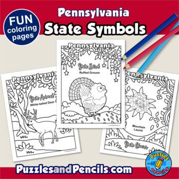 Pennsylvania symbols coloring pages with map and state flag state symbols