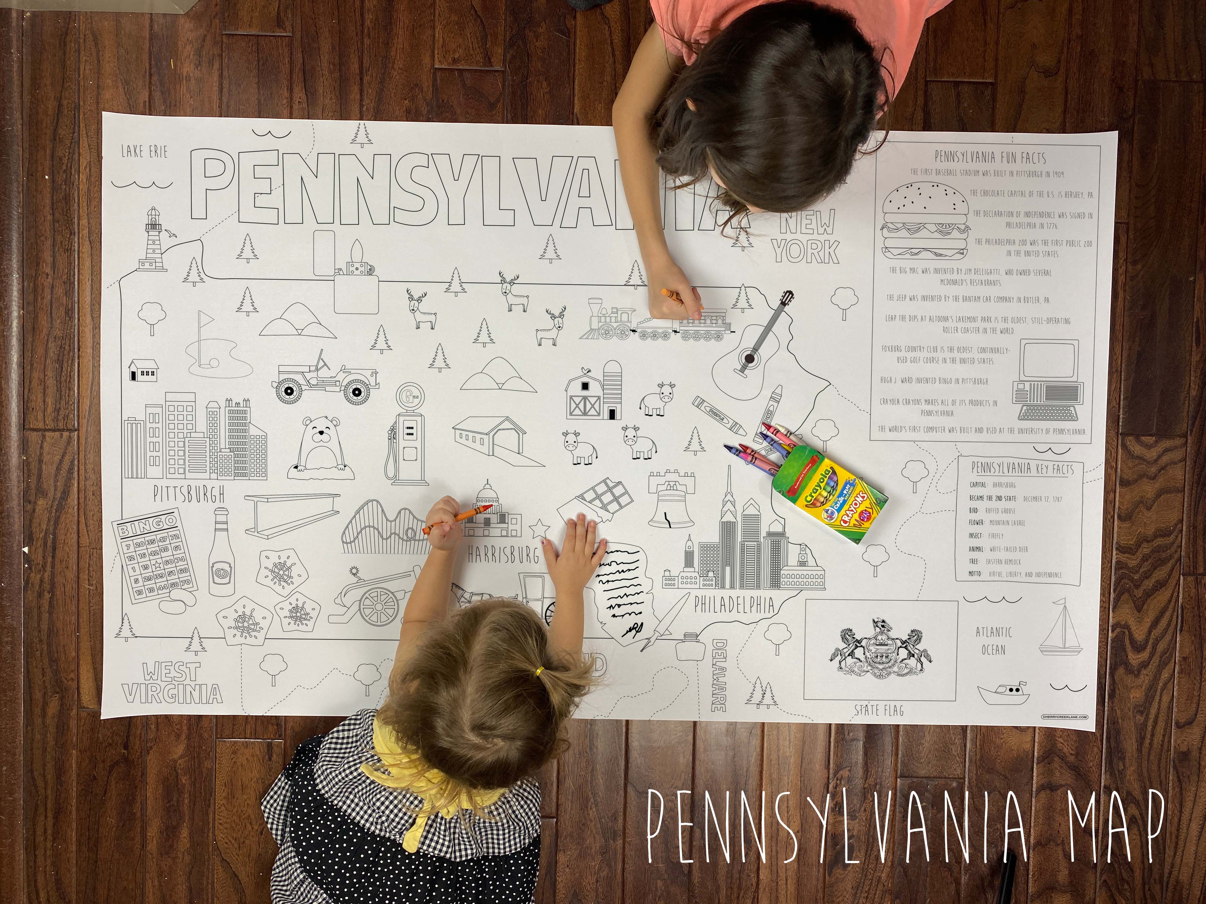 Pennsylvania state map coloring sheet â