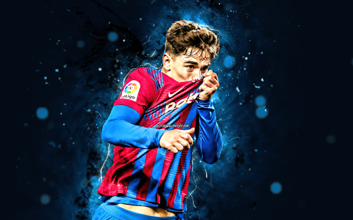 Download wallpapers gavi k barcelona fc blue neon lights spanish footballers laliga barca fc barcelona pablo martin paez gavira football gavi k soccer gavi barcelona la liga fcb for desktop free