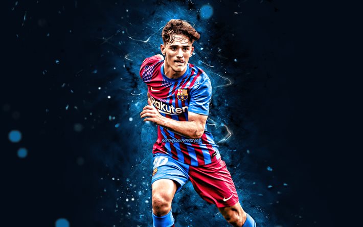 Download wallpapers gavi k fc barcelona spanish footballers laliga barca barcelona fc pablo martin paez gavira football gavi k blue neon lights soccer gavi barcelona la liga fcb for desktop free