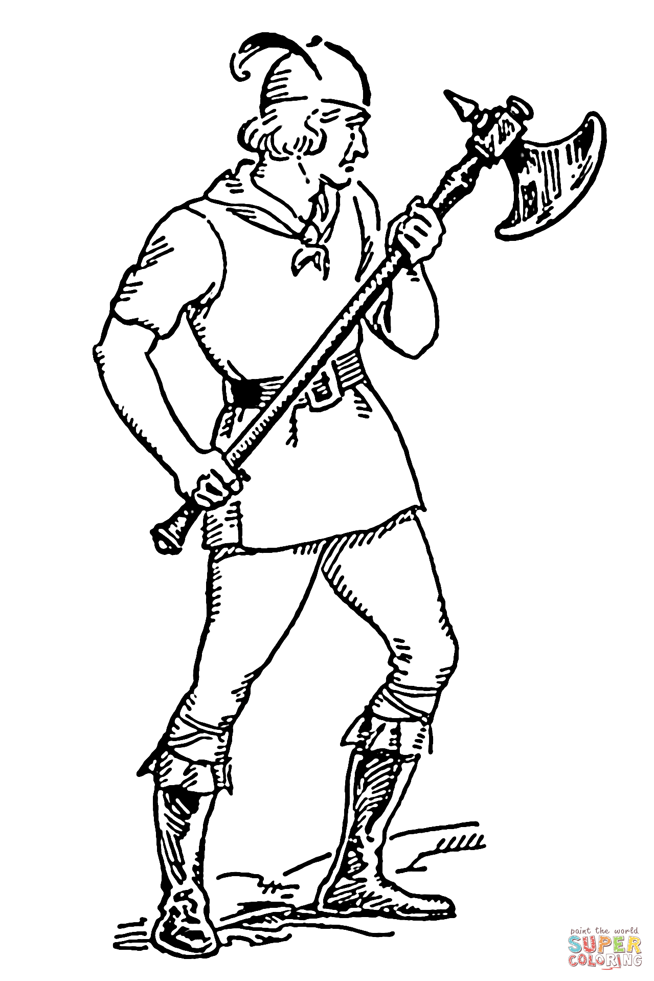 Man holding a battle axe coloring page free printable coloring pages