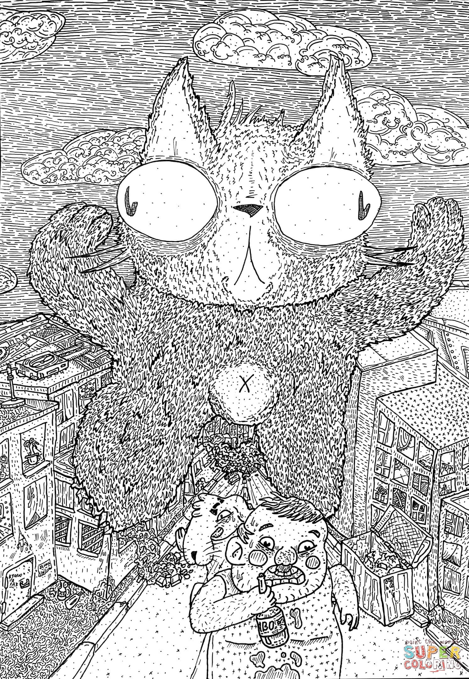 Catzilla by kris man coloring page free printable coloring pages