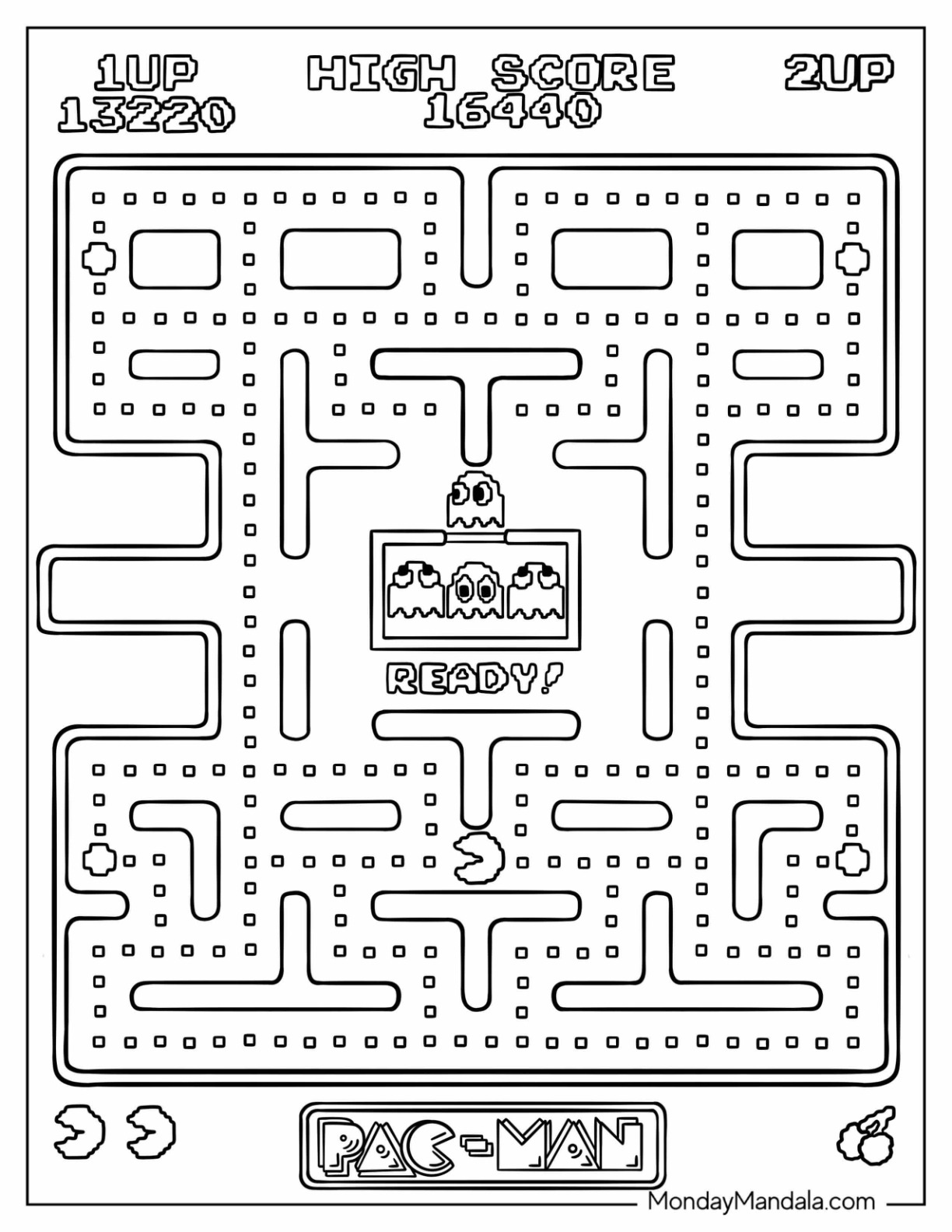 Pac man coloring pages free pdf printables