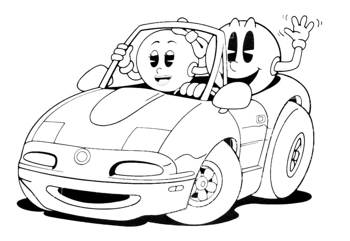 Pac man driving car coloring page