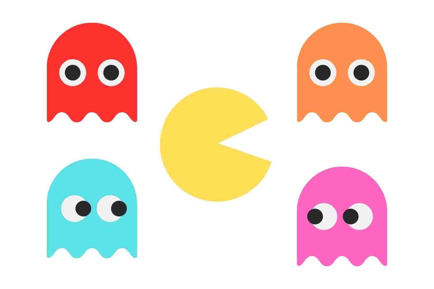 Pac man and ghosts inky blinky pinky and clyde svg png bundle cricut laser files stickers crafting