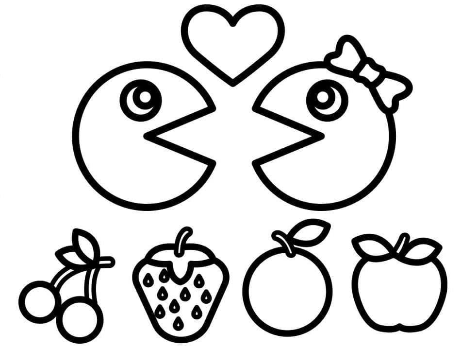 Pac man love coloring page