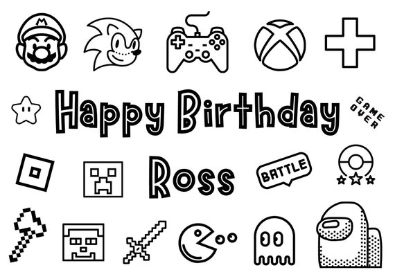 A colouring page gaming birthday placemat printable coloring bookactivity digital download printable minecraftamong usrobloxpacman