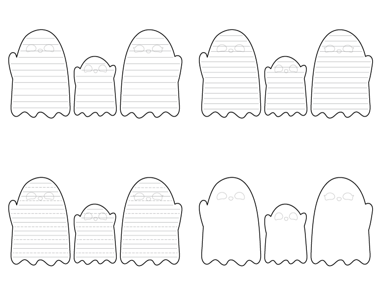 Free printable cute ghost family shaped writing templates