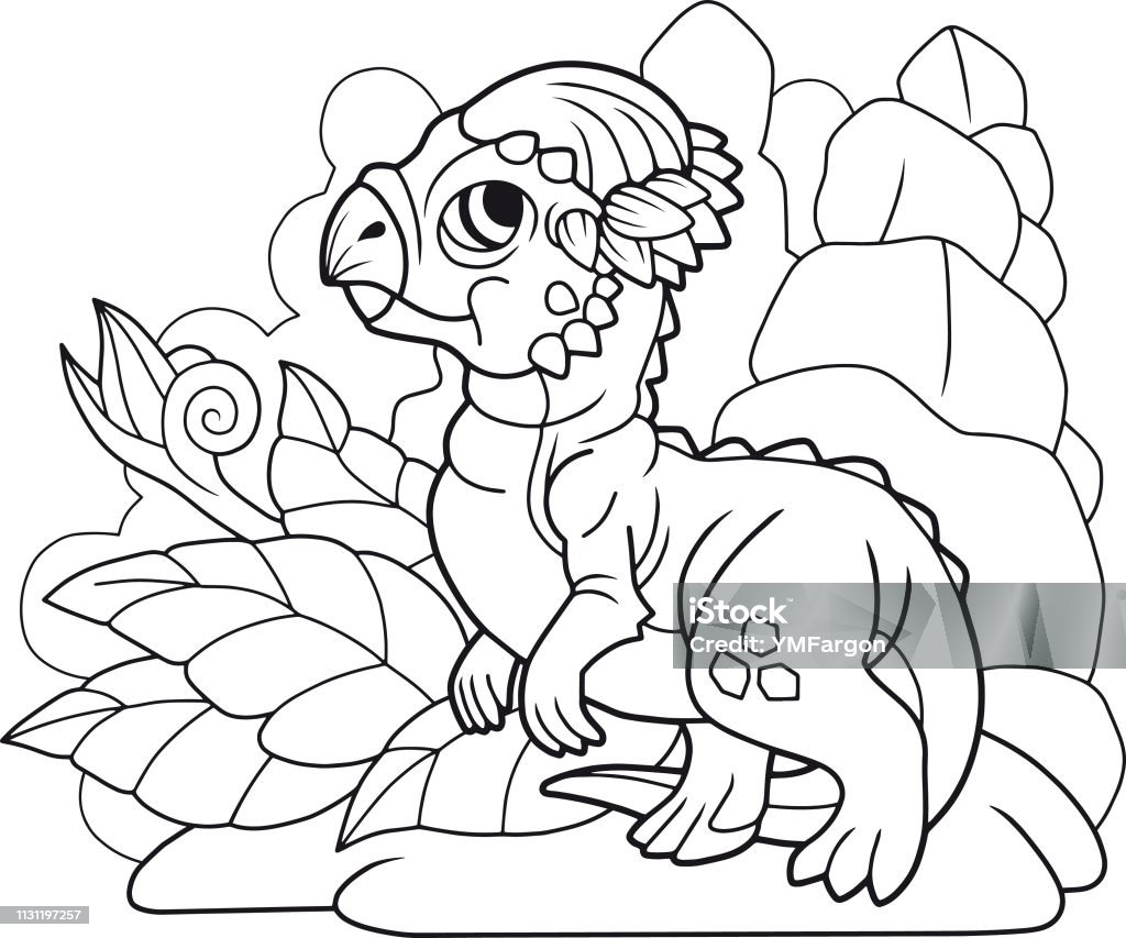 Cartoon little dinosaur pachycephalosaurus coloring book funny illustration stock illustration