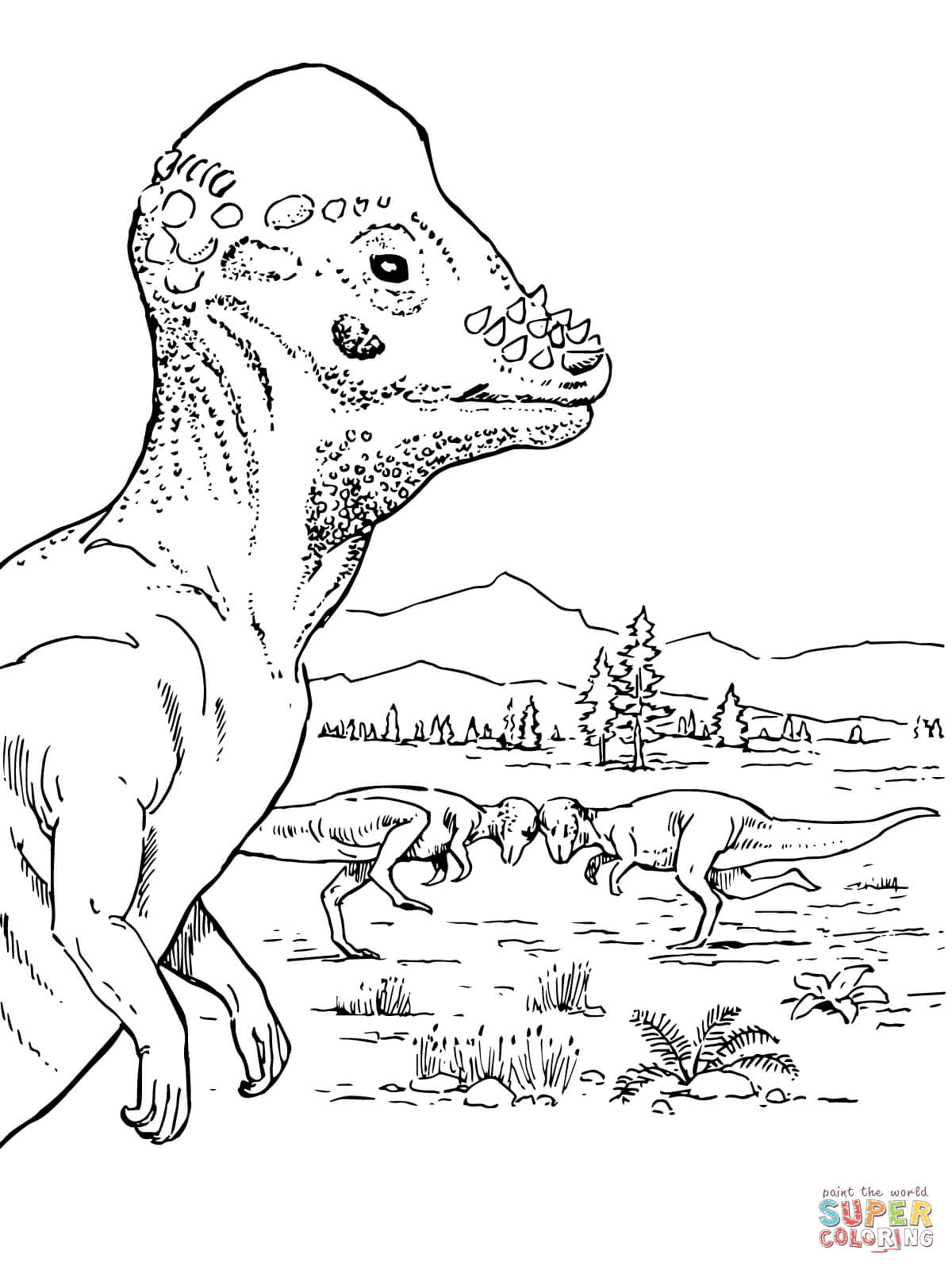 Pachycephalosaurus dinosaur coloring page free printable coloring pages