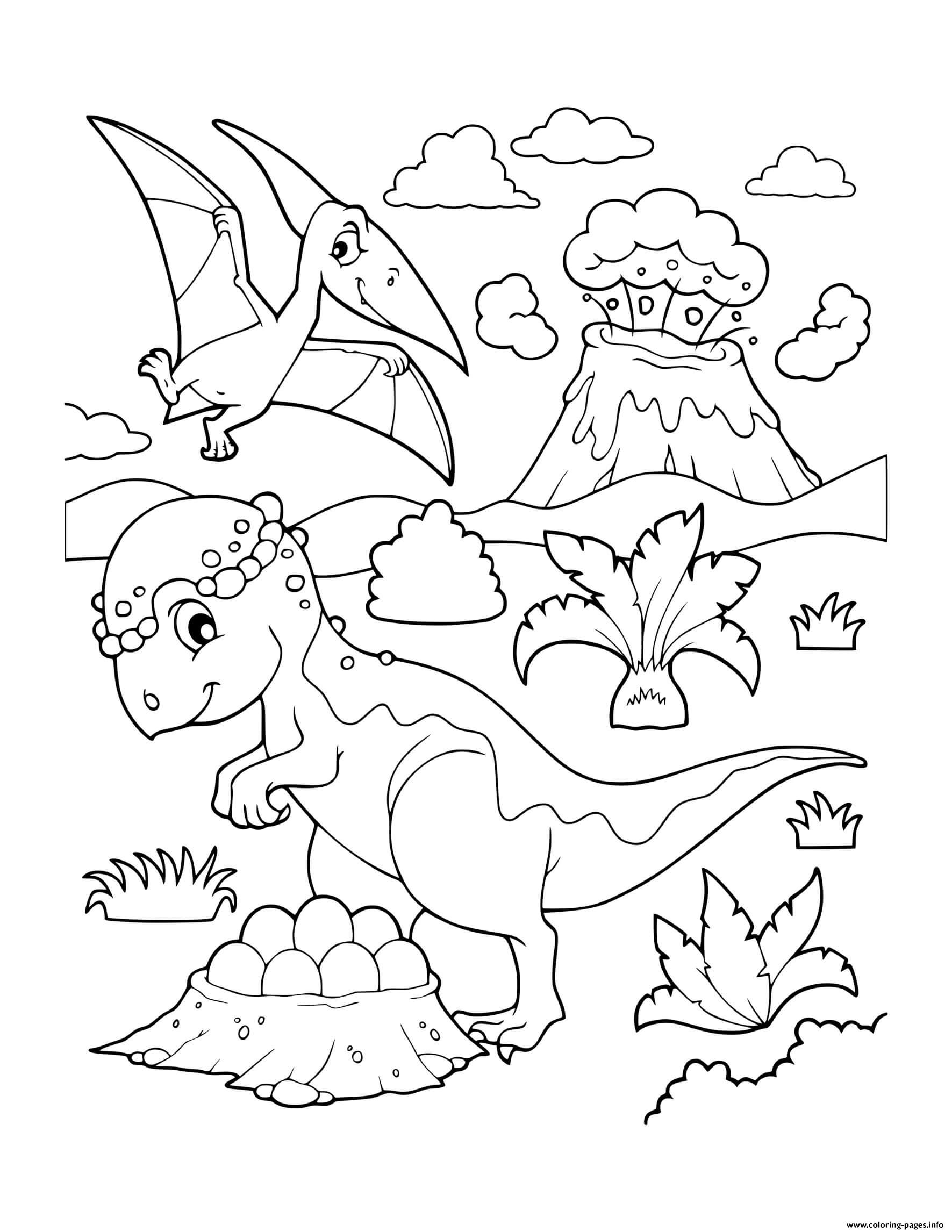 Dinosaur pachycephalosaurus with nest coloring page printable