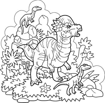 Cartoon prehistoric dinosaur pachycephalosaurus coloring page outline illustrationãç æ fy ãããããããã