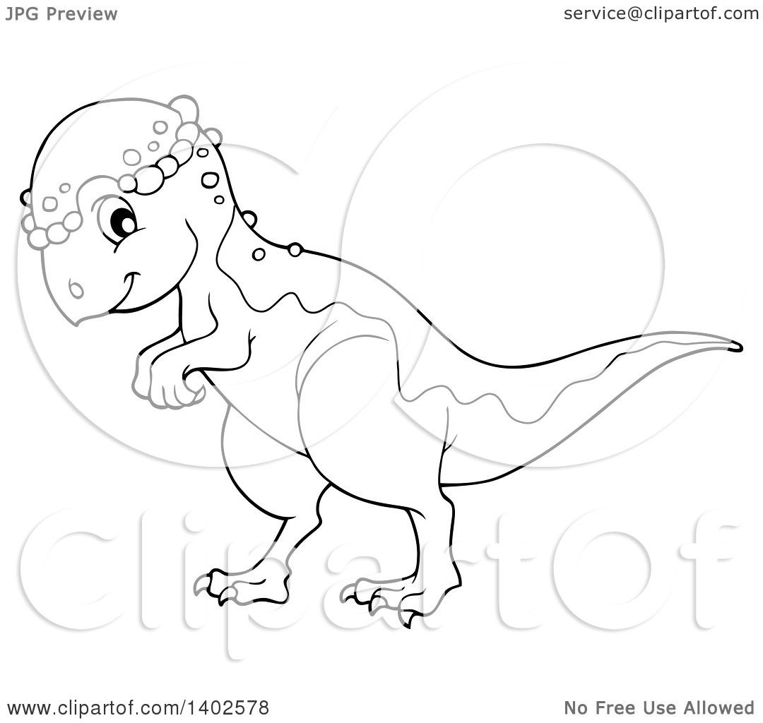 Clipart of a black and white lineart pachycephalosaurus dinosaur