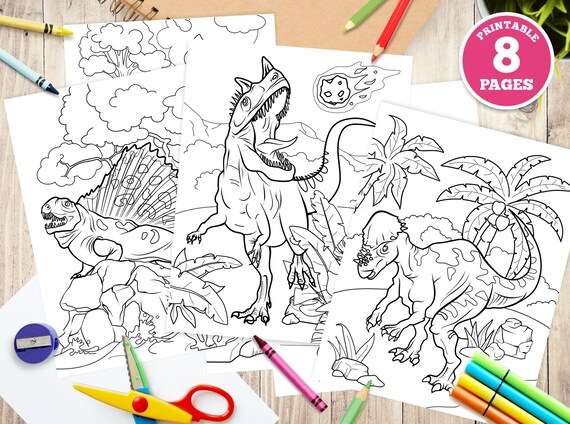 Printable digital coloring pages for kids prehistoric dinosaurs printable illustrations brachiosaurus pachycephalosaurusdino birthday