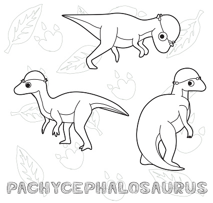 Dinosaur pachycephalosaurus cartoon vector illustration monochrome stock vector royalty