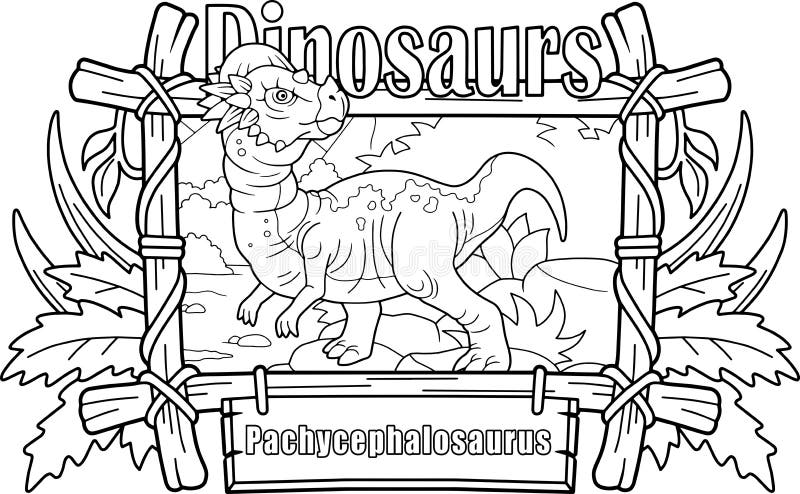 Prehistoric pachycephalosaurus dinosaur coloring book funny illustration stock vector