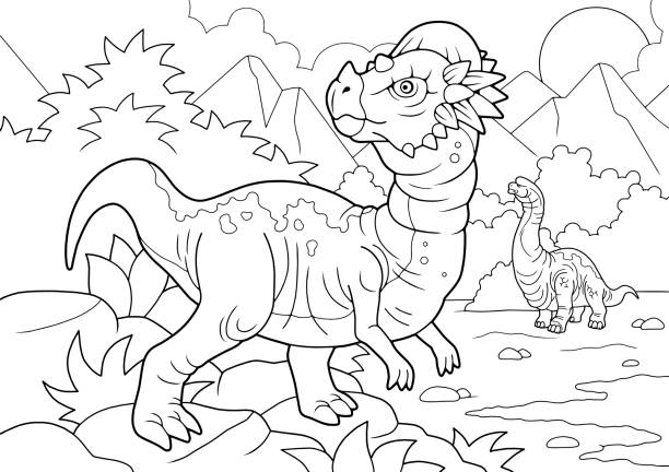 Prehistoric pachycephalosaurus dinosaur coloring book funny illustration stock illustration