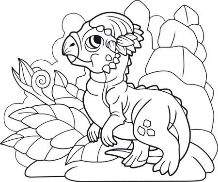 Cute cartoon little dinosaur pachycephalosaurus coloring book funny illustrationãç æ fy ãããããããã