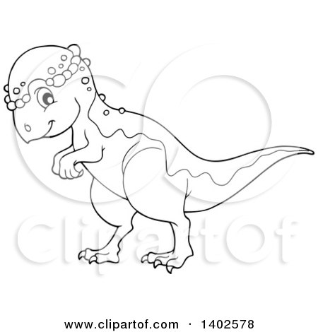 Clipart of a black and white lineart pachycephalosaurus dinosaur