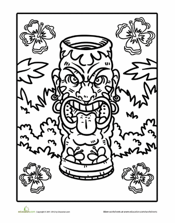 Tiki worksheet education coloring pages tiki hawaiian luau party