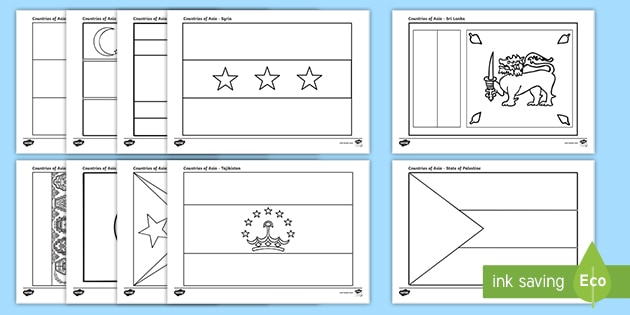 Countries of asia flags colouring pages teacher