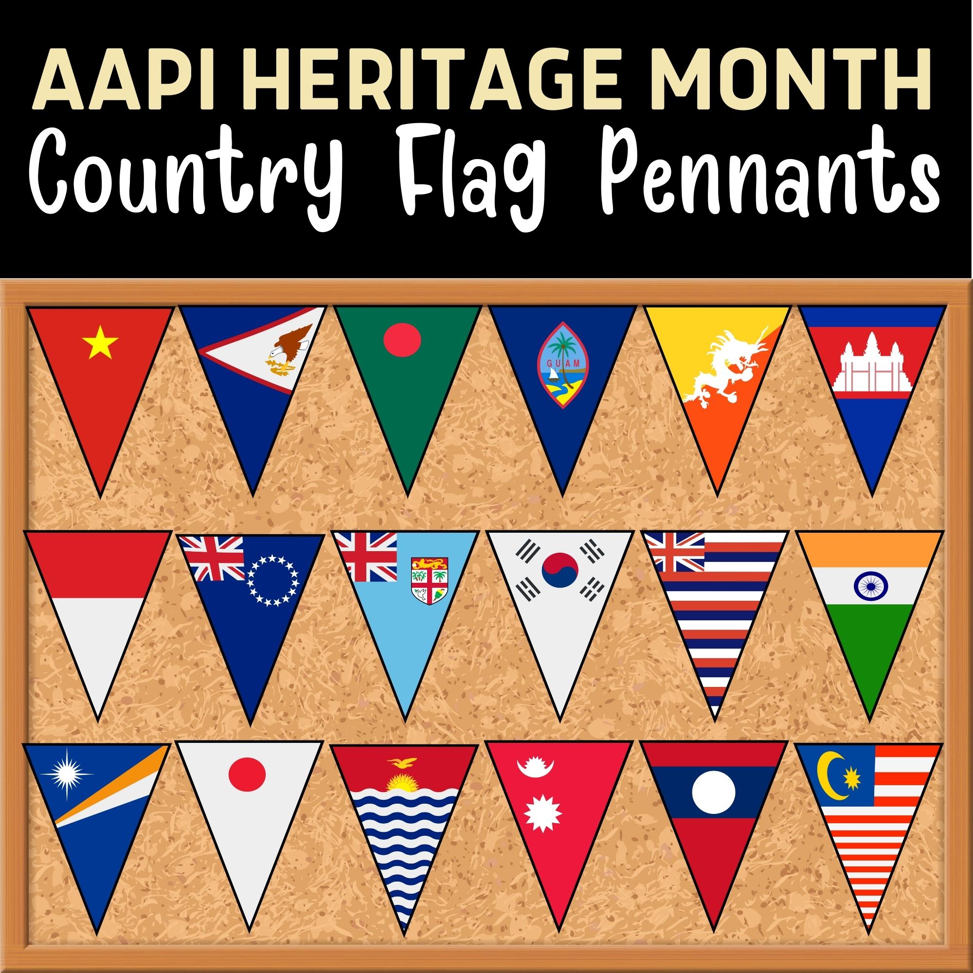 Asian pacific american heritage month countries flag pennants made by teachers