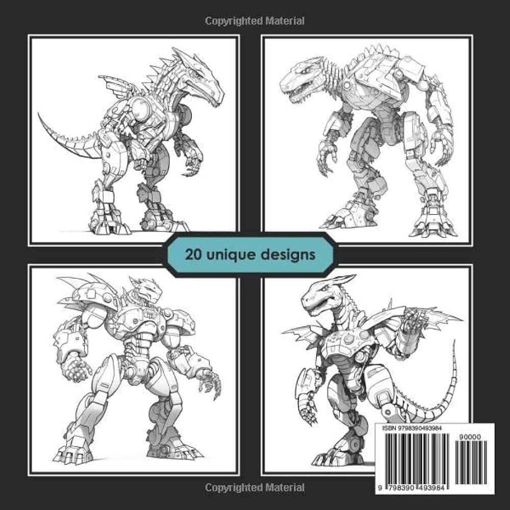 Robot dinosaurs coloring book for adults and teens cyborg dino monsters scary sci fi fantasy prehistoric futuristic characters confetti fox books