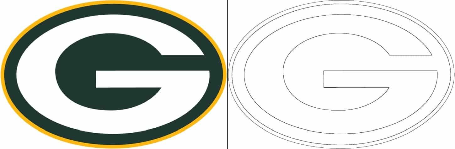 Green bay packers logo with a sample coloring page