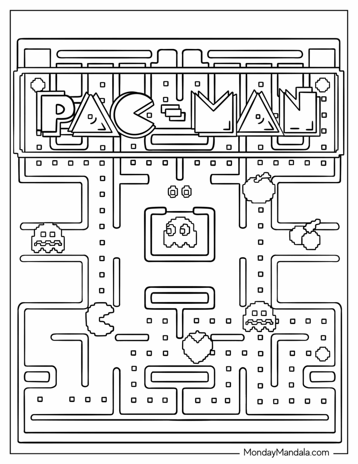 Pac man coloring pages free pdf printables