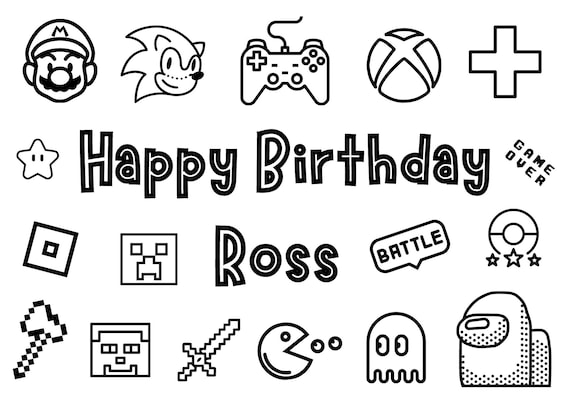 A colouring page gaming birthday placemat printable coloring bookactivity digital download printable minecraftamong usrobloxpacman