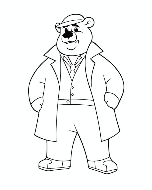 Premium vector coloring page of a cartoon bear wearing a coat and hat