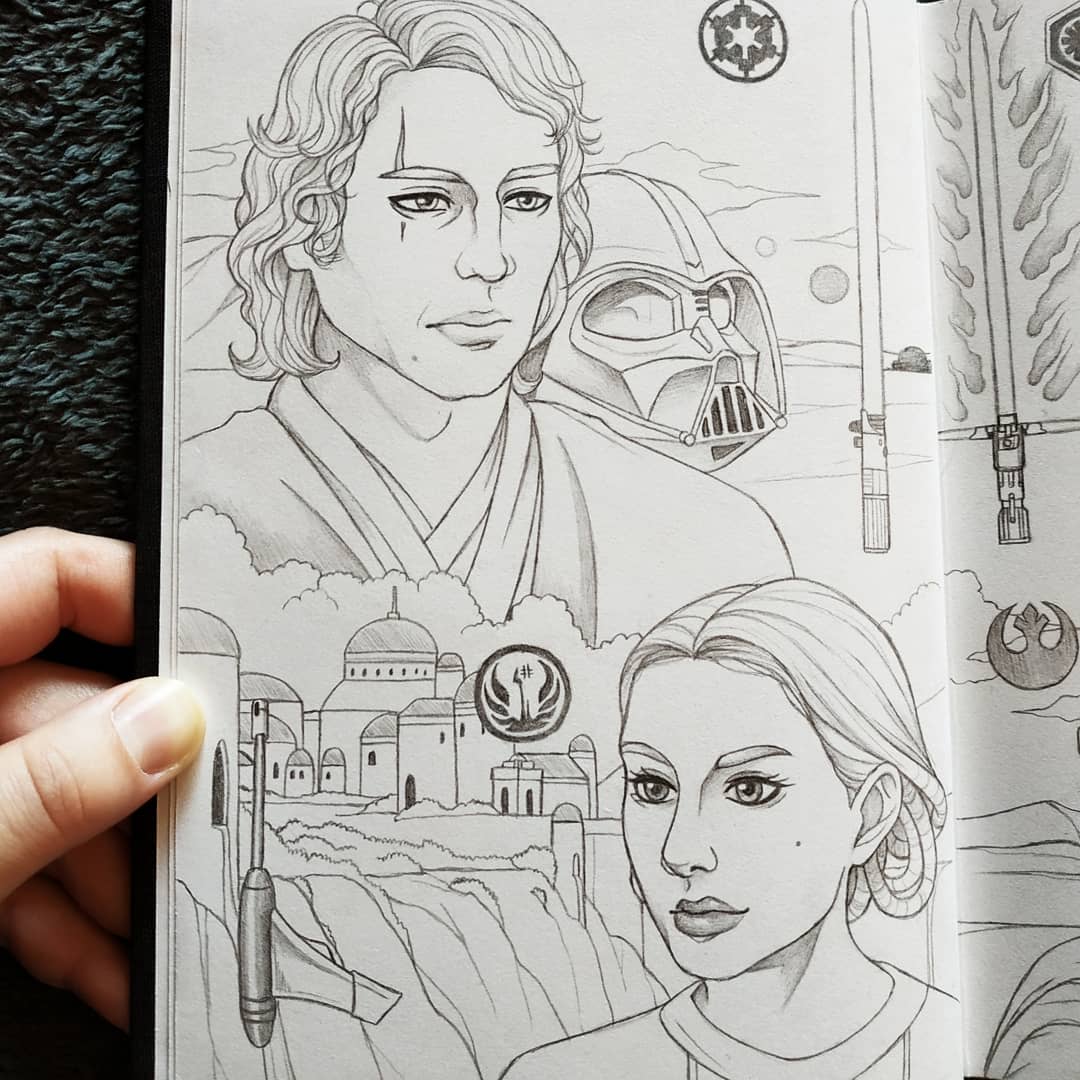 Aeghite on x and another star wars themed page this time with anakin and padme will be coloring digitally sometime soon anakinskywalker darthvader padmeamidala starwarsfanart sketchbook sketching httpstcoggiiwnsam x