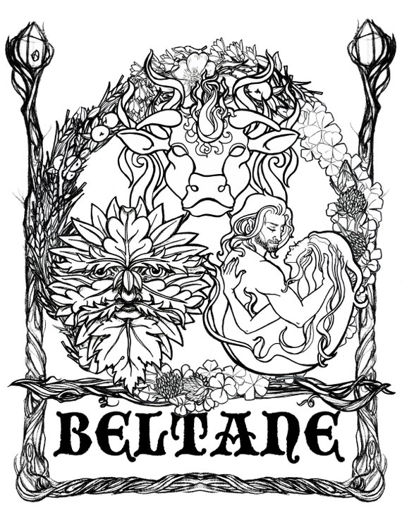 Pagan beltane coloring book nature druid inspired illustrations for pagans witches celebrating beltane society for creative anachronism