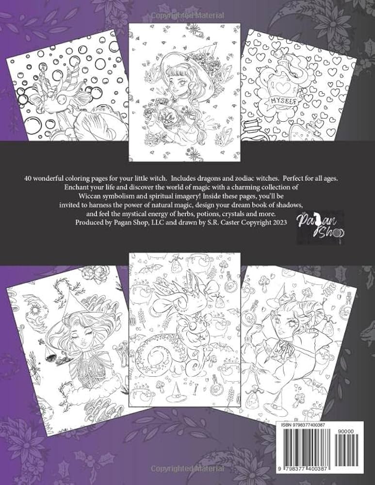 Pagan coloring book witchy things dragons zodiac witches magical witch pages witchraft art with potions culdrons moons caster s r books