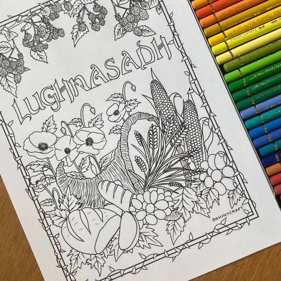 Lammas lughnasadh colouring page digital download only witch colouring book sabbats pagan wiccan summer solstice